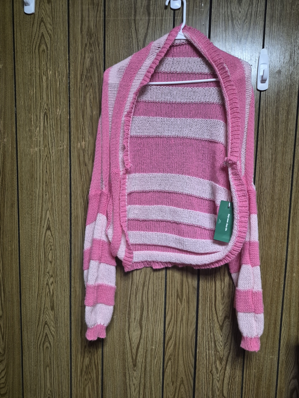 Pink Striped Open Front Cropped Knit Shrug Cardigan